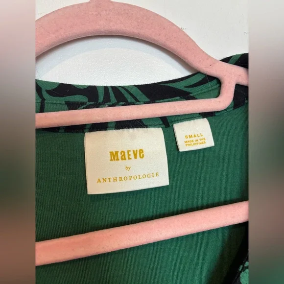 Anthropologie Maeve Green and Black Printed Long Sleeve Top - Picture 5 of 6